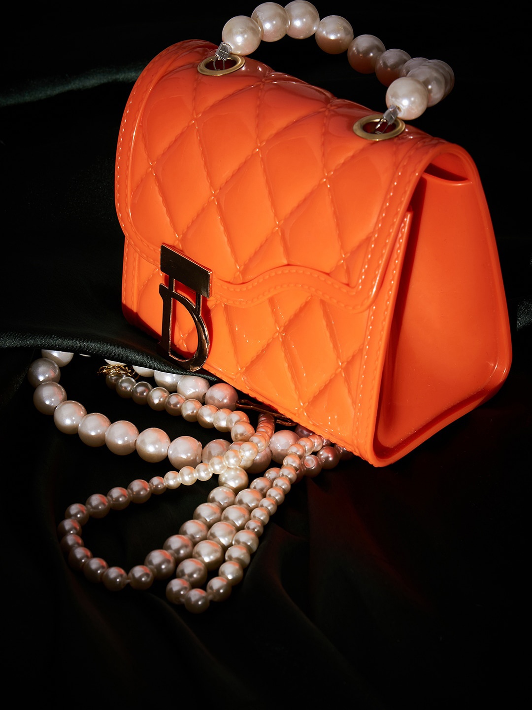 

Athena Orange Textured Quilted Structured Handheld Bag