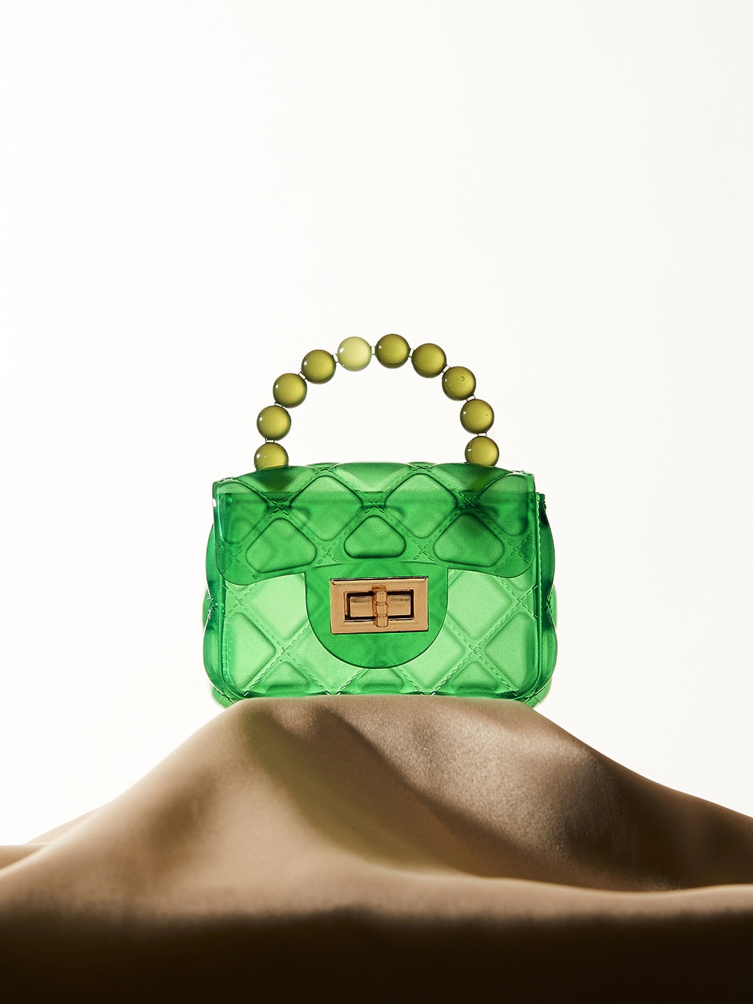 

Athena Green Textured Quilted Structured Handheld Bag