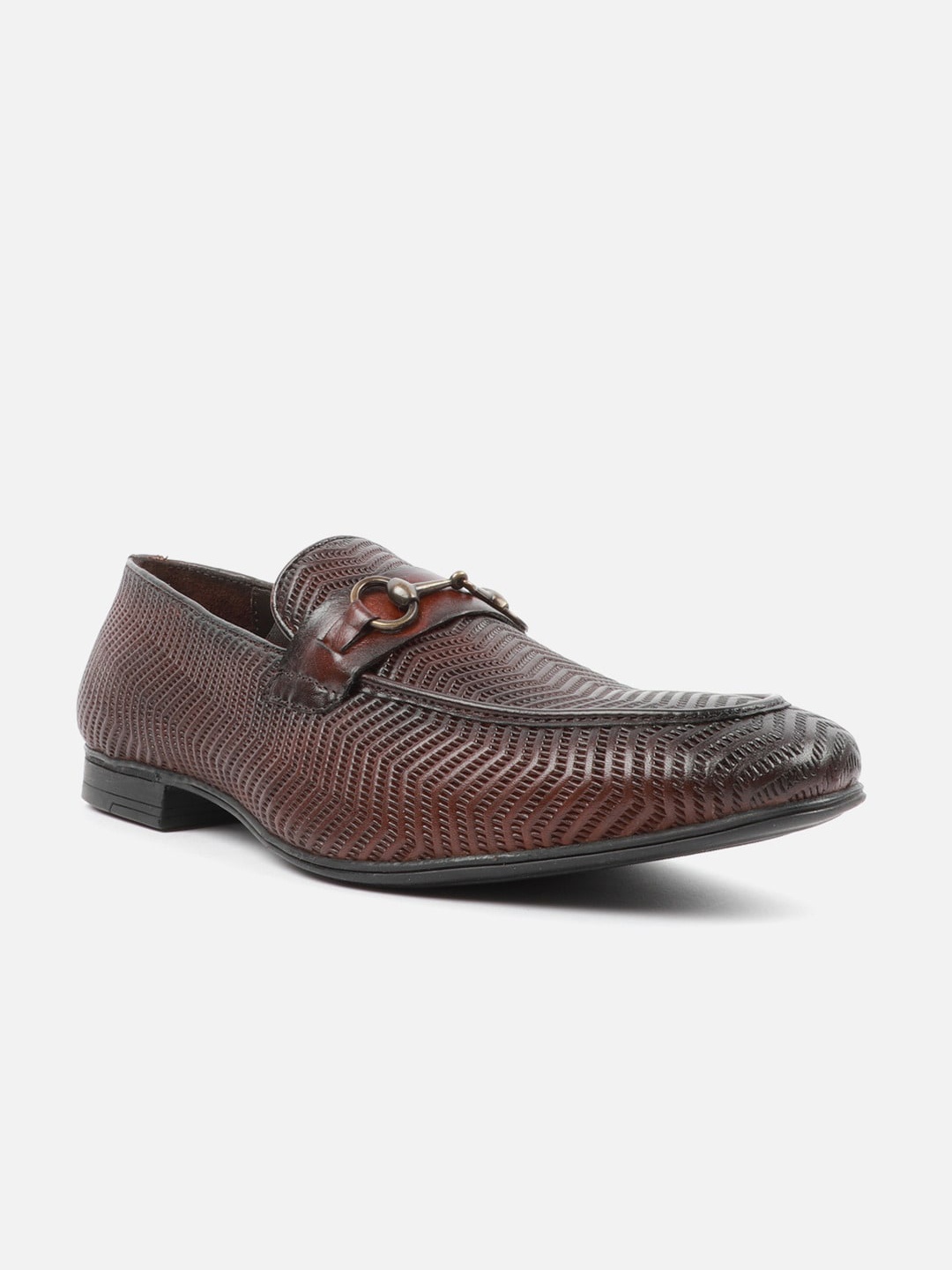 

Carlton London Men Textured Embellished Leather Horsebit Loafers, Brown