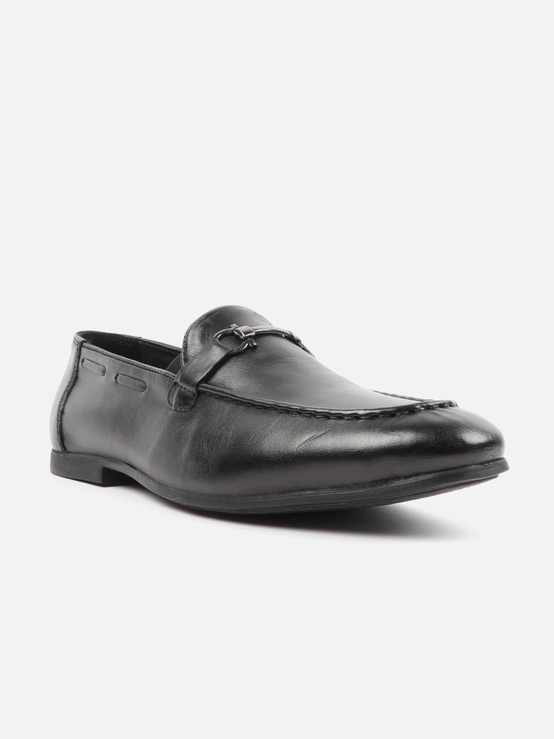 

Carlton London Men Embellished Comfort Insole Leather Horsebit Loafers, Black