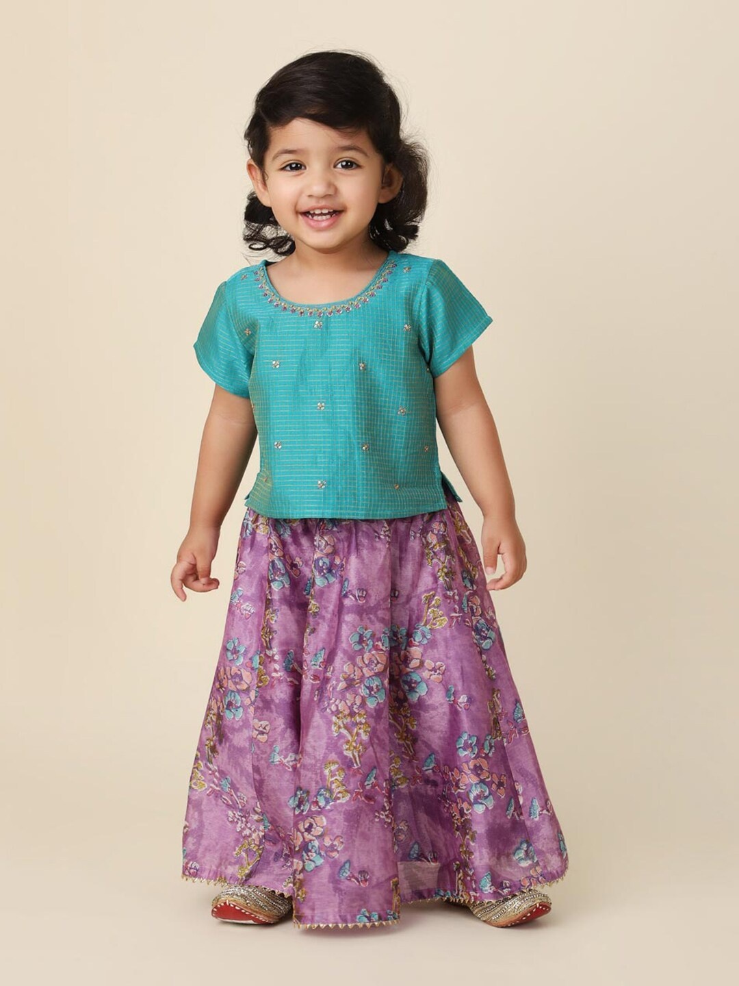 

Fabindia Girls Embroidered Ready to Wear Lehenga &, Blue