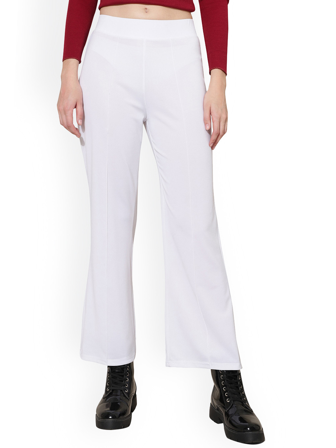 

WESTHOOD Women Relaxed Straight Leg Straight Fit High-Rise Bootcut Trousers, White