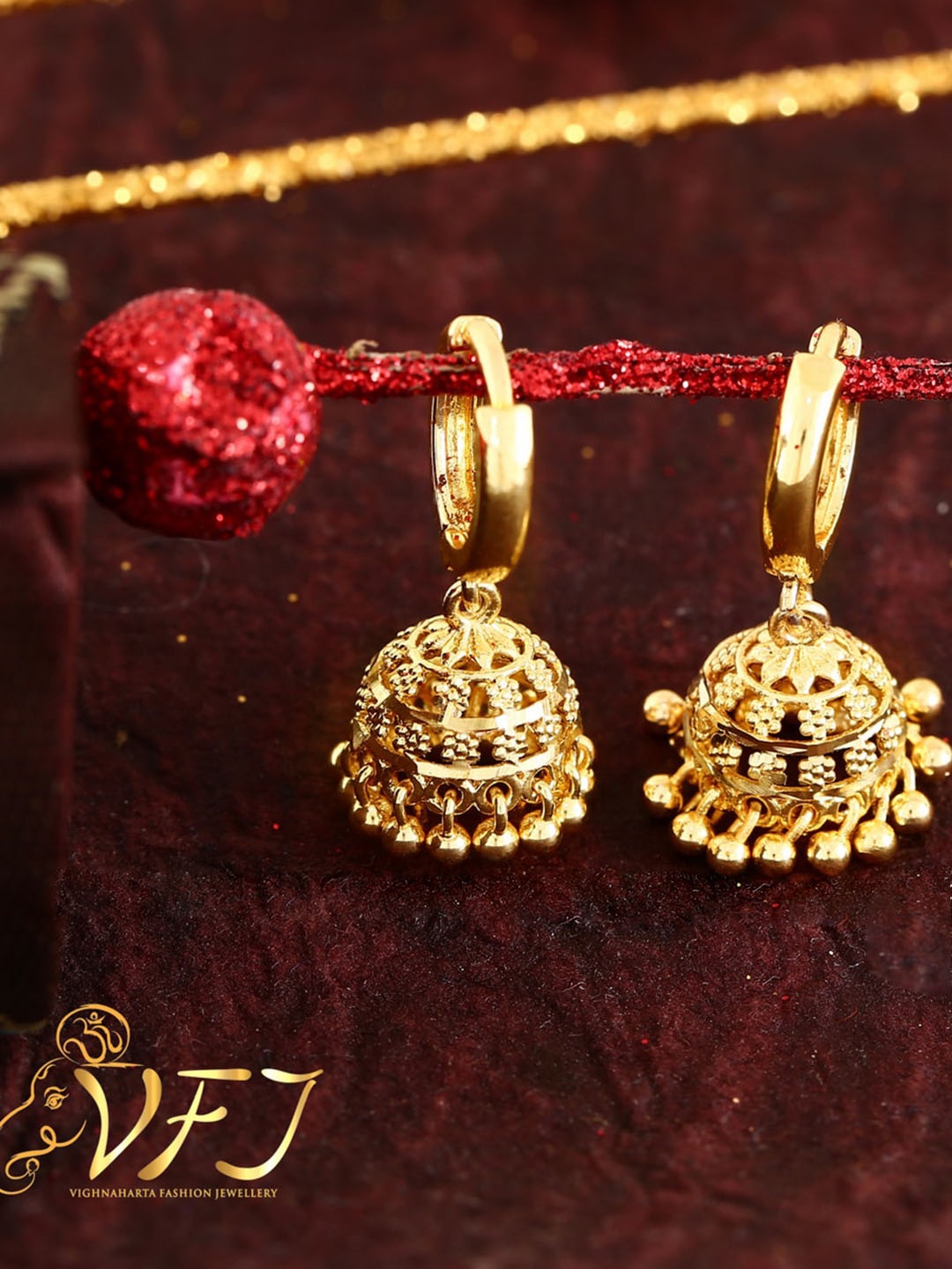 

Vighnaharta Gold-Plated Floral Jhumkas Earrings