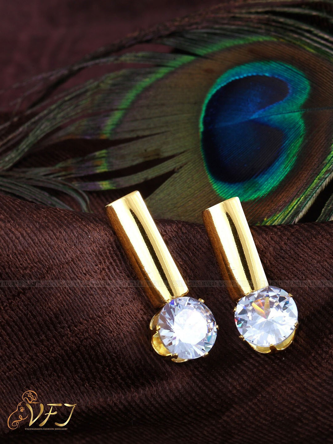 

Vighnaharta Gold-Plated Cubic Zirconia Floral Drop Earrings