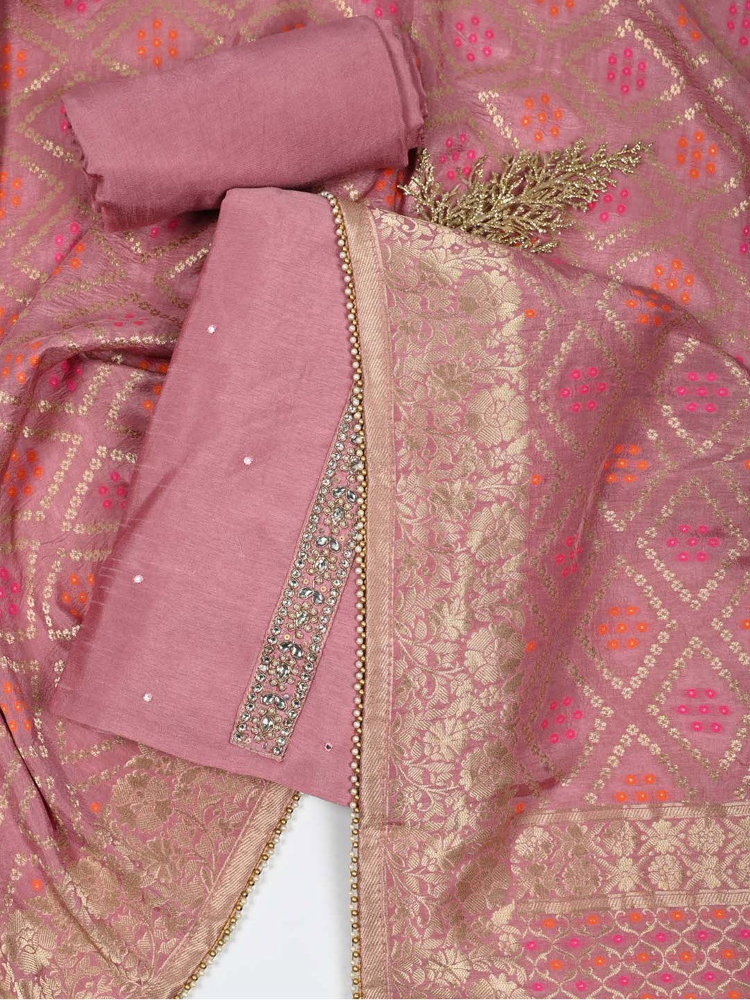 

Meena Bazaar Embroidered Unstitched Dress Material, Pink