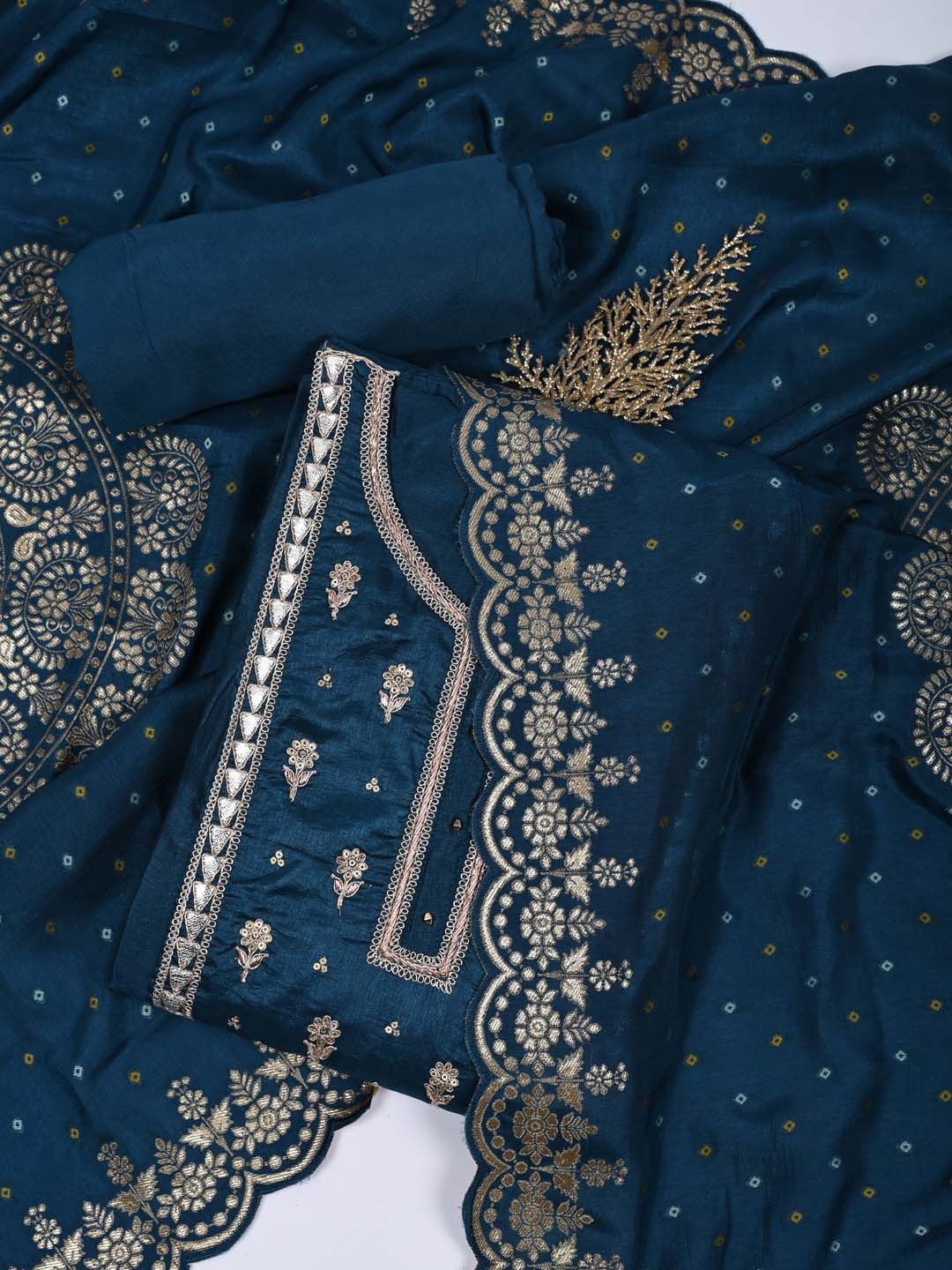 

Meena Bazaar Embroidered Unstitched Dress Material, Blue