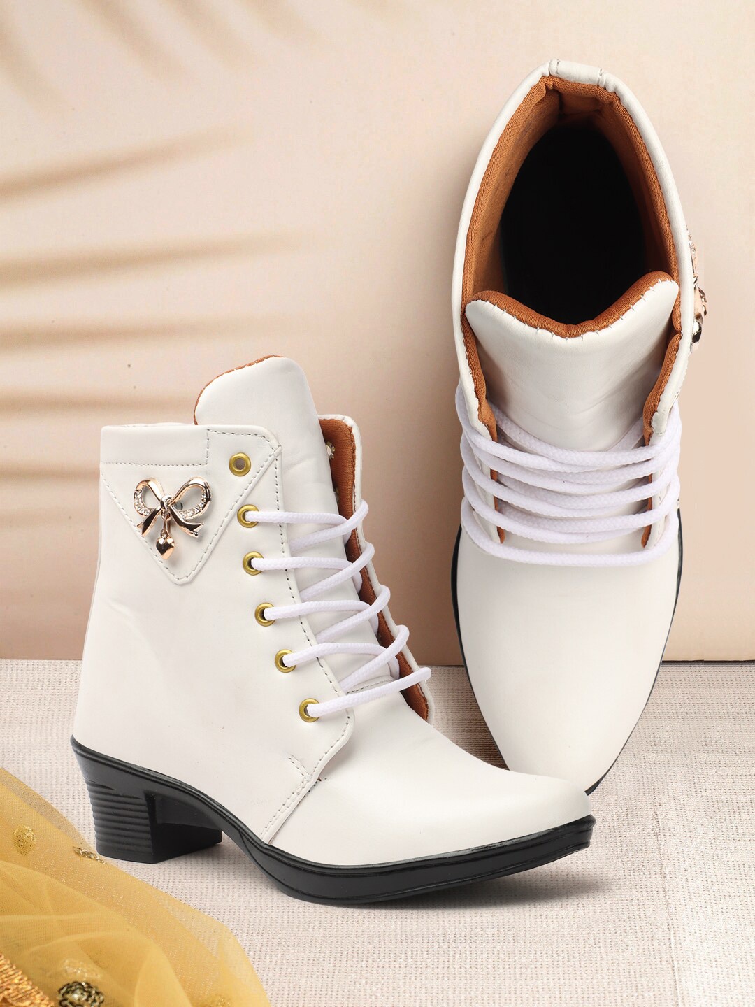 

Krafter Women Embellished Heeled Regular Boots, White