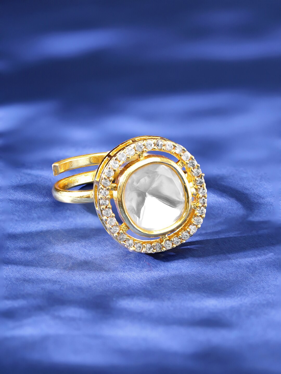 

Rubans 22K Gold-Plated Polki & CZ Studded Minimal Adjustable Finger Ring