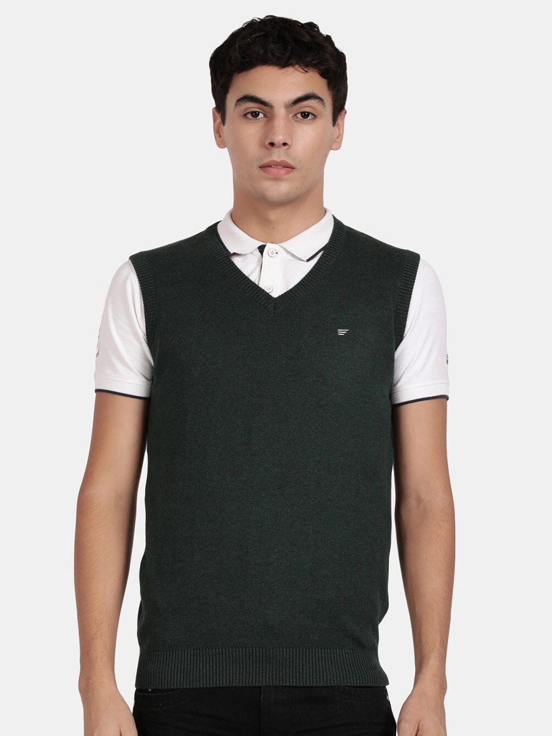

t-base V-Neck Sleeveless Cotton Sweater Vest, Green