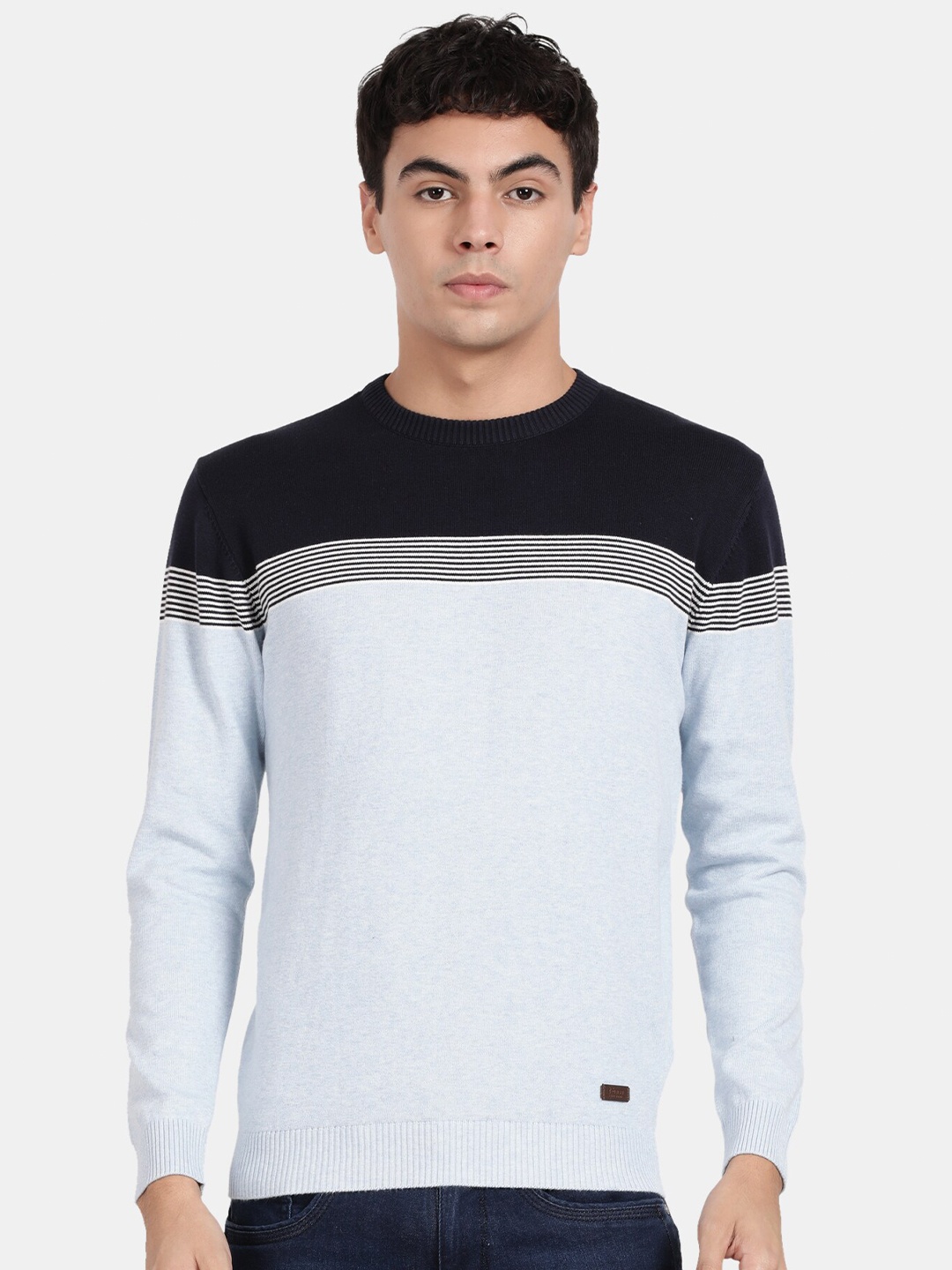 

t-base Colourblocked Pullover Cotton Sweatshirt, Blue