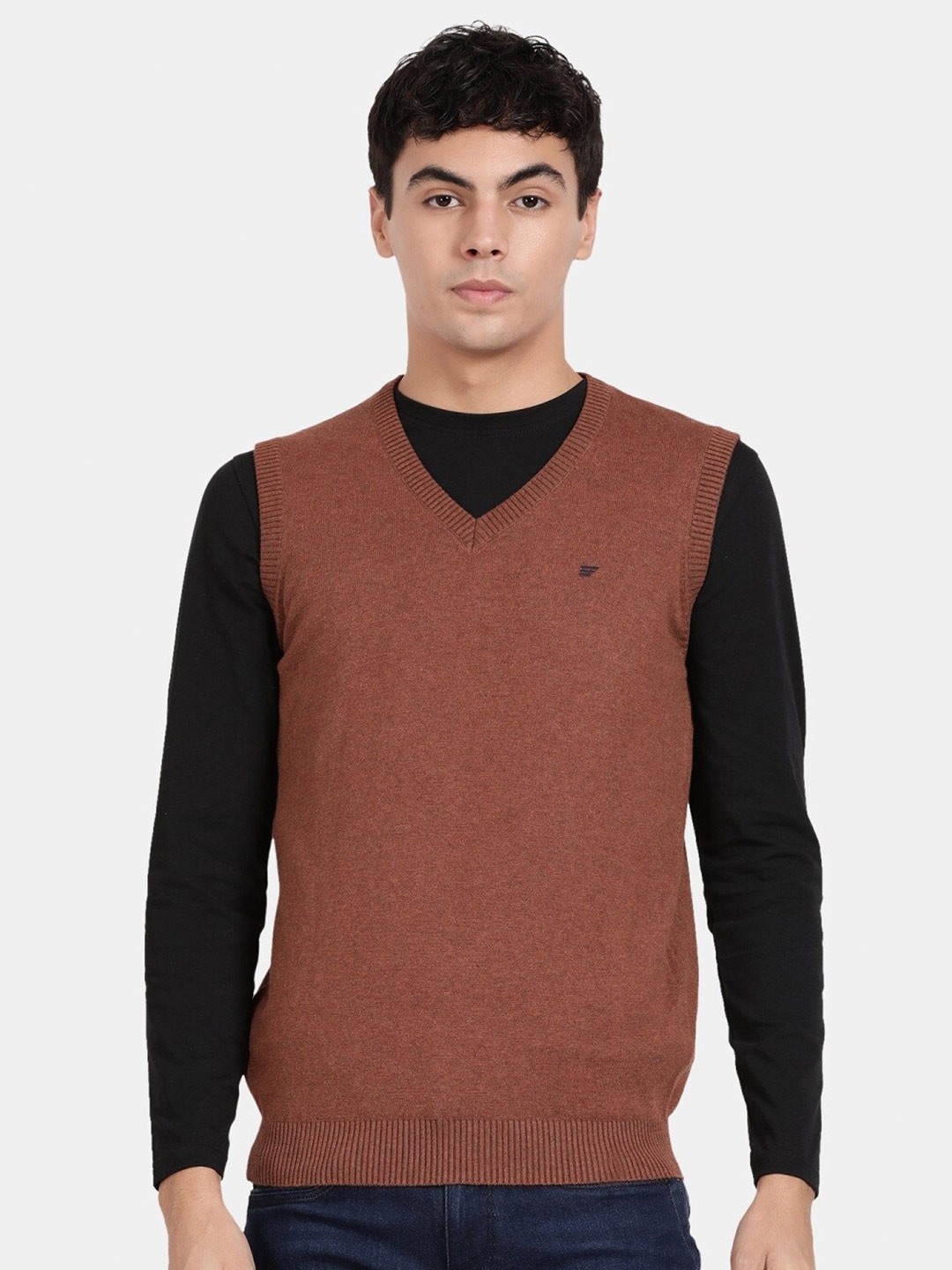 

t-base Ribbed V-neck Sweater Vest, Rust