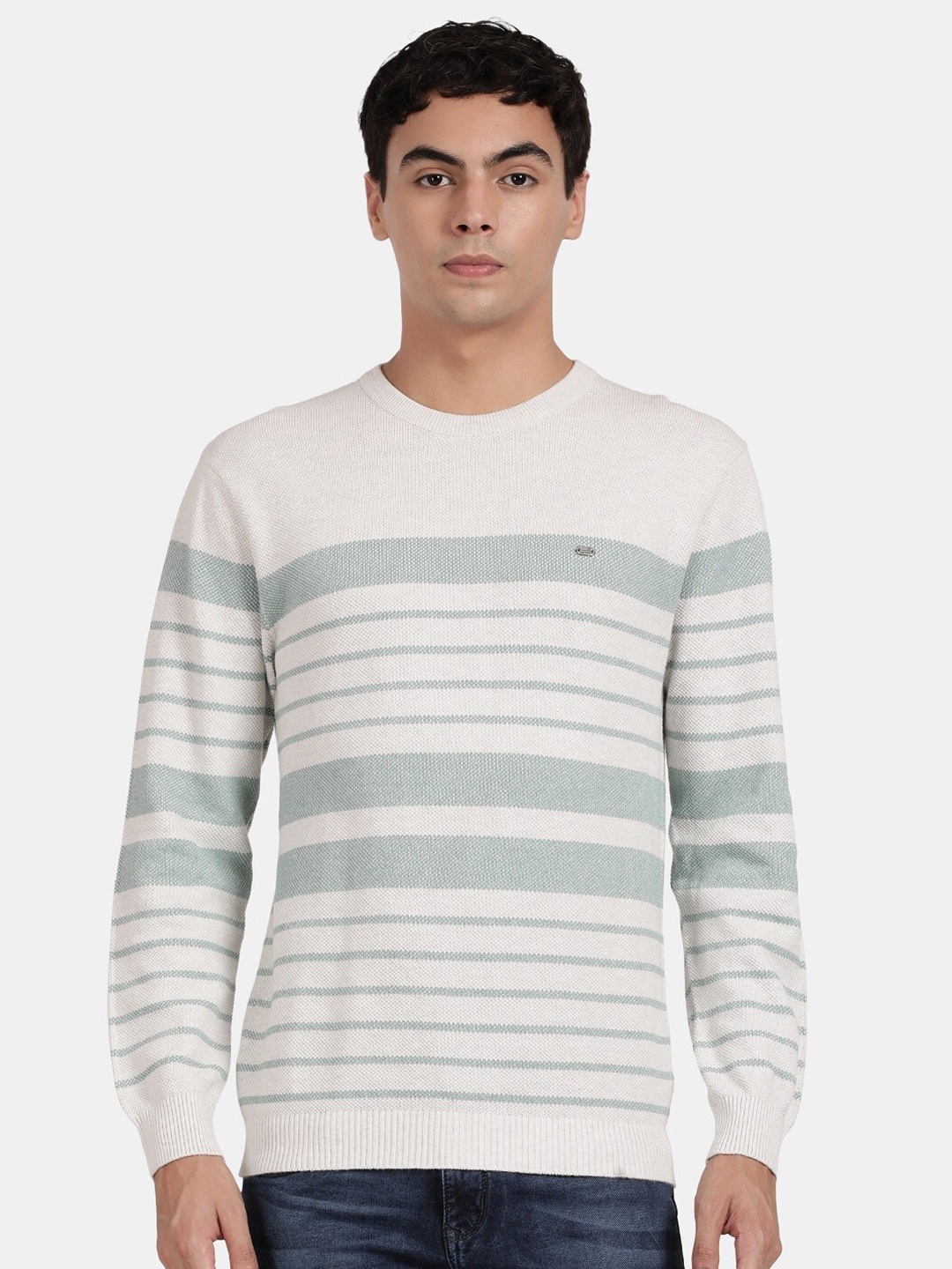 

t-base Striped Cotton Pullover Sweater, White