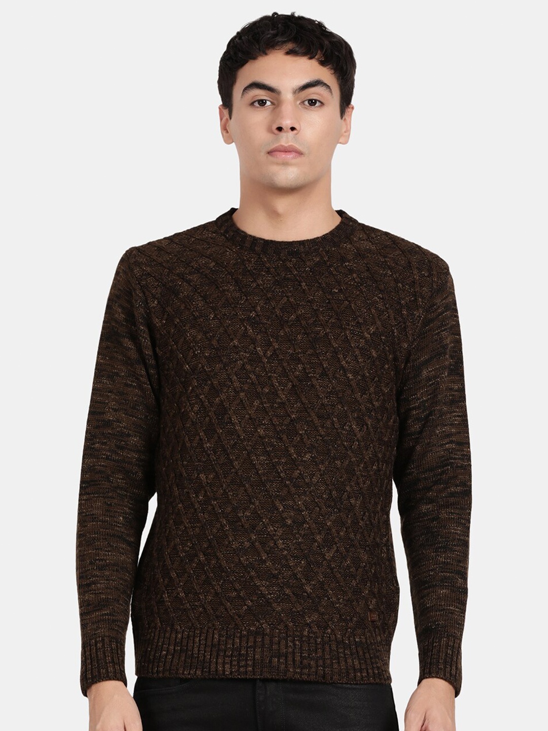 

t-base Cable Knit Ribbed Woollen Pullover Sweaters, Brown