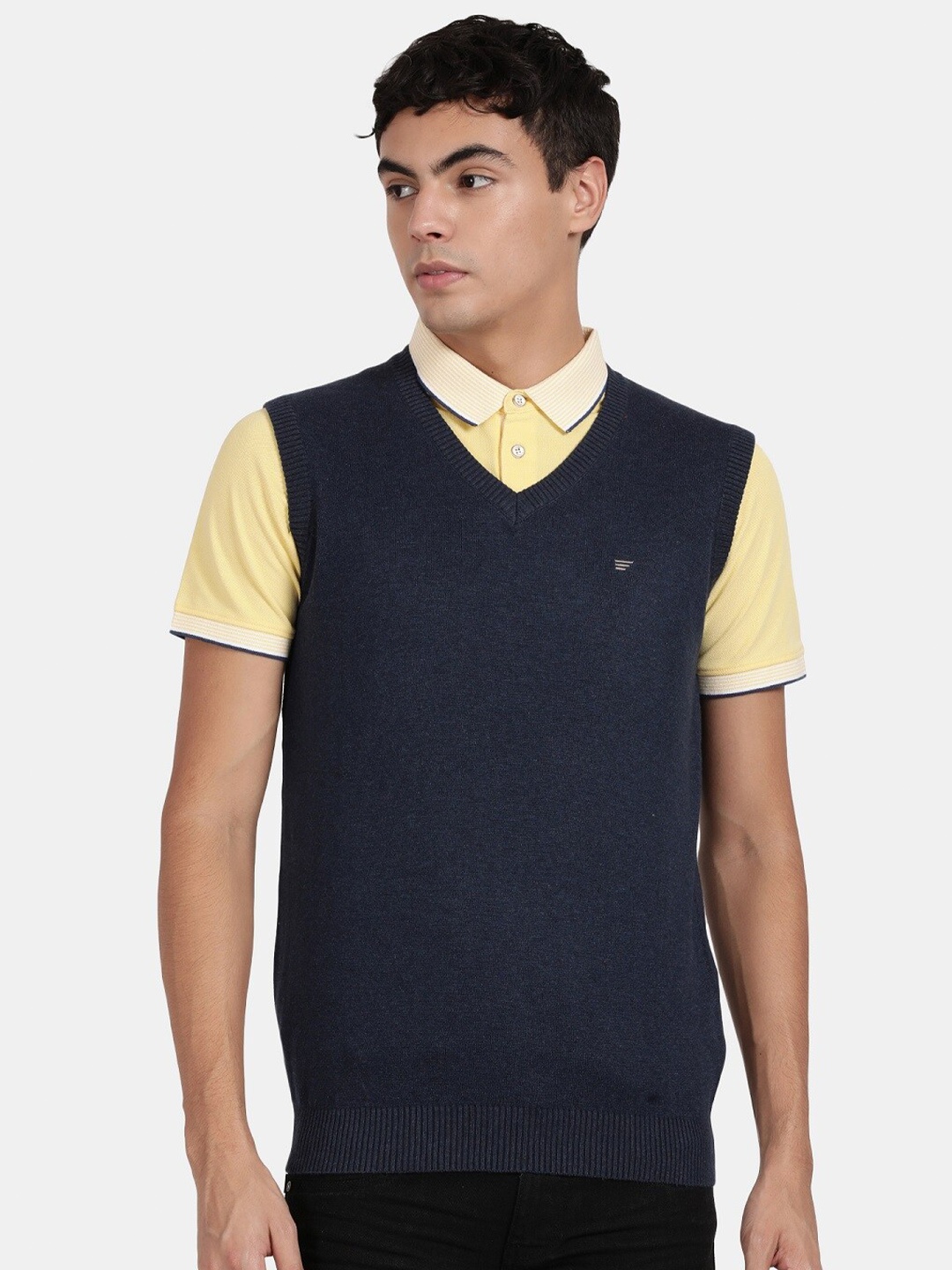 

t-base V-Neck Sleeveless Cotton Sweater Vest, Blue