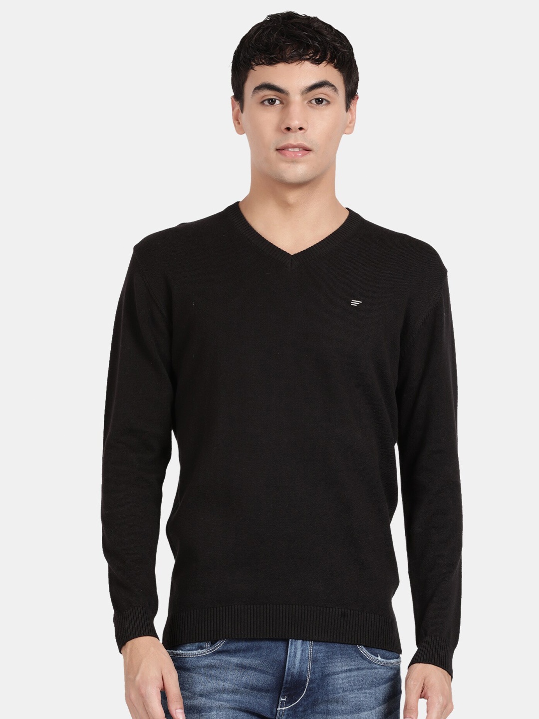 

t-base V-Neck Cotton Pullover Sweater, Black