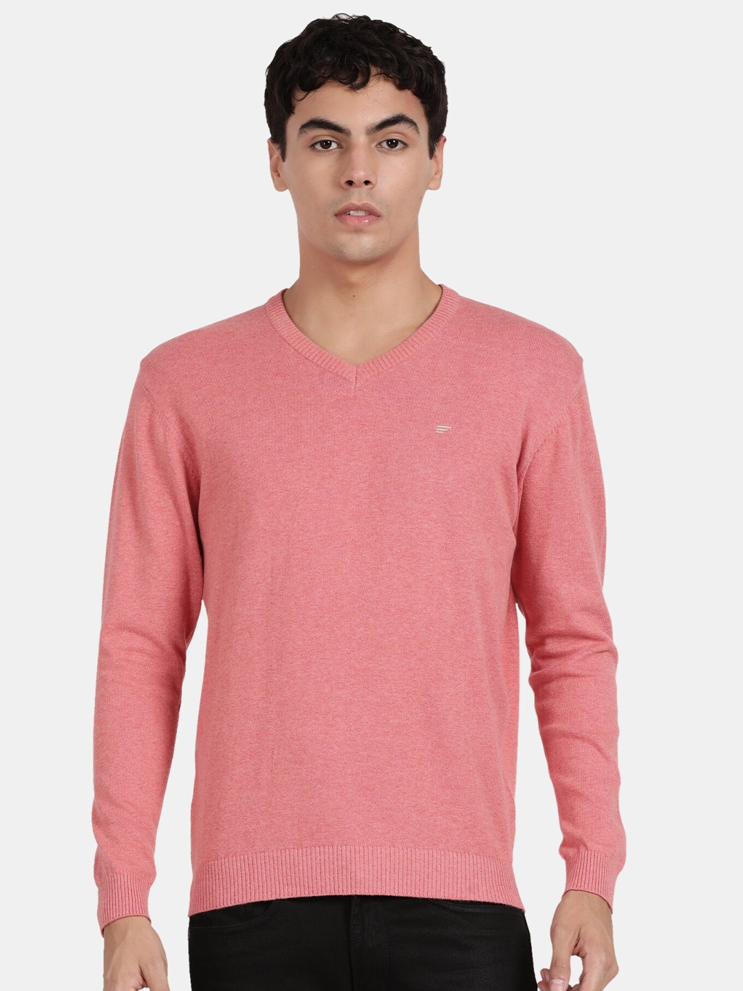 

t-base V-Neck Cotton Pullover Sweater, Coral