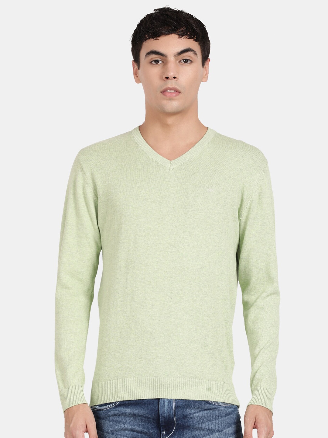 

t-base V-Neck Cotton Pullover Sweater, Green