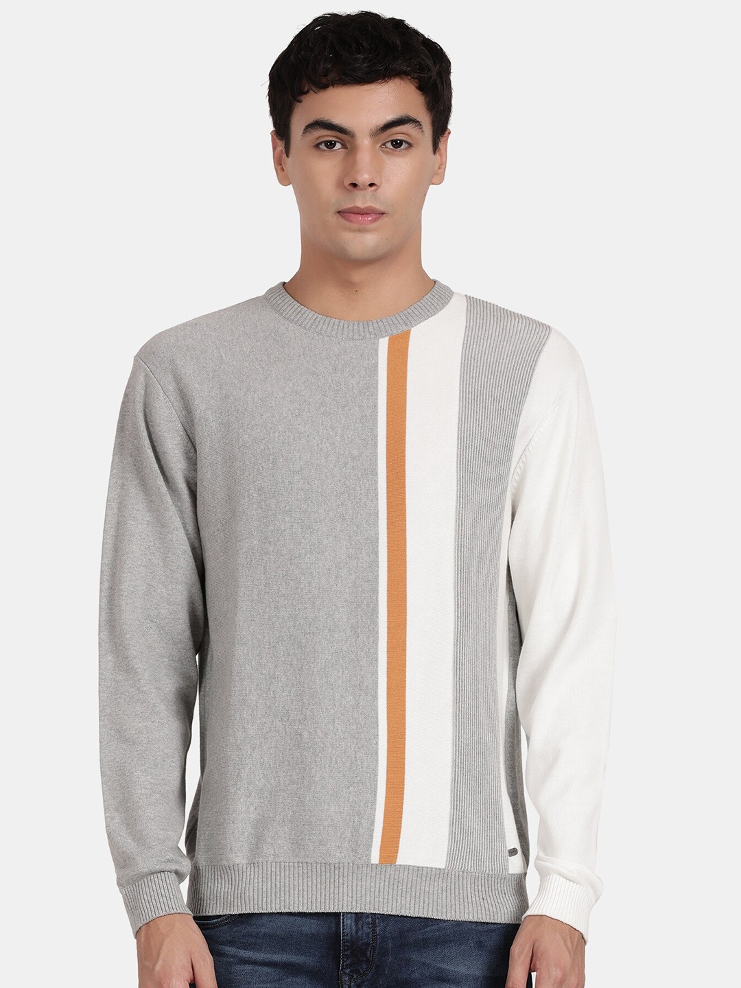 

t-base Striped Ribbed Cotton Sweatshirt, Grey