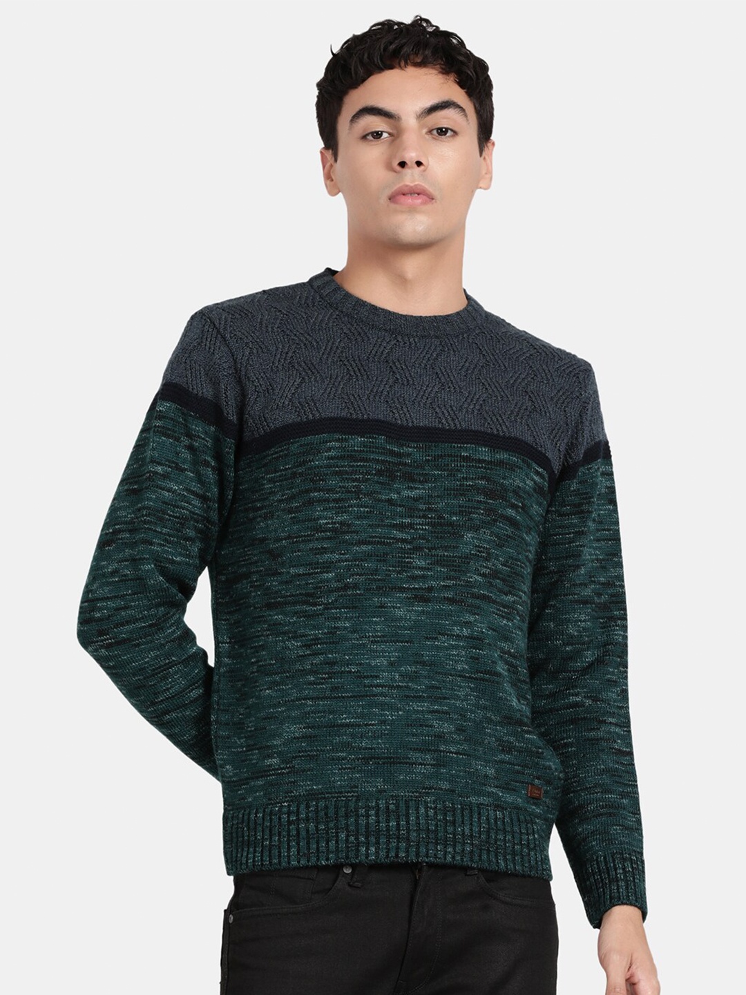 

t-base Self Design Woollen Pullover, Green