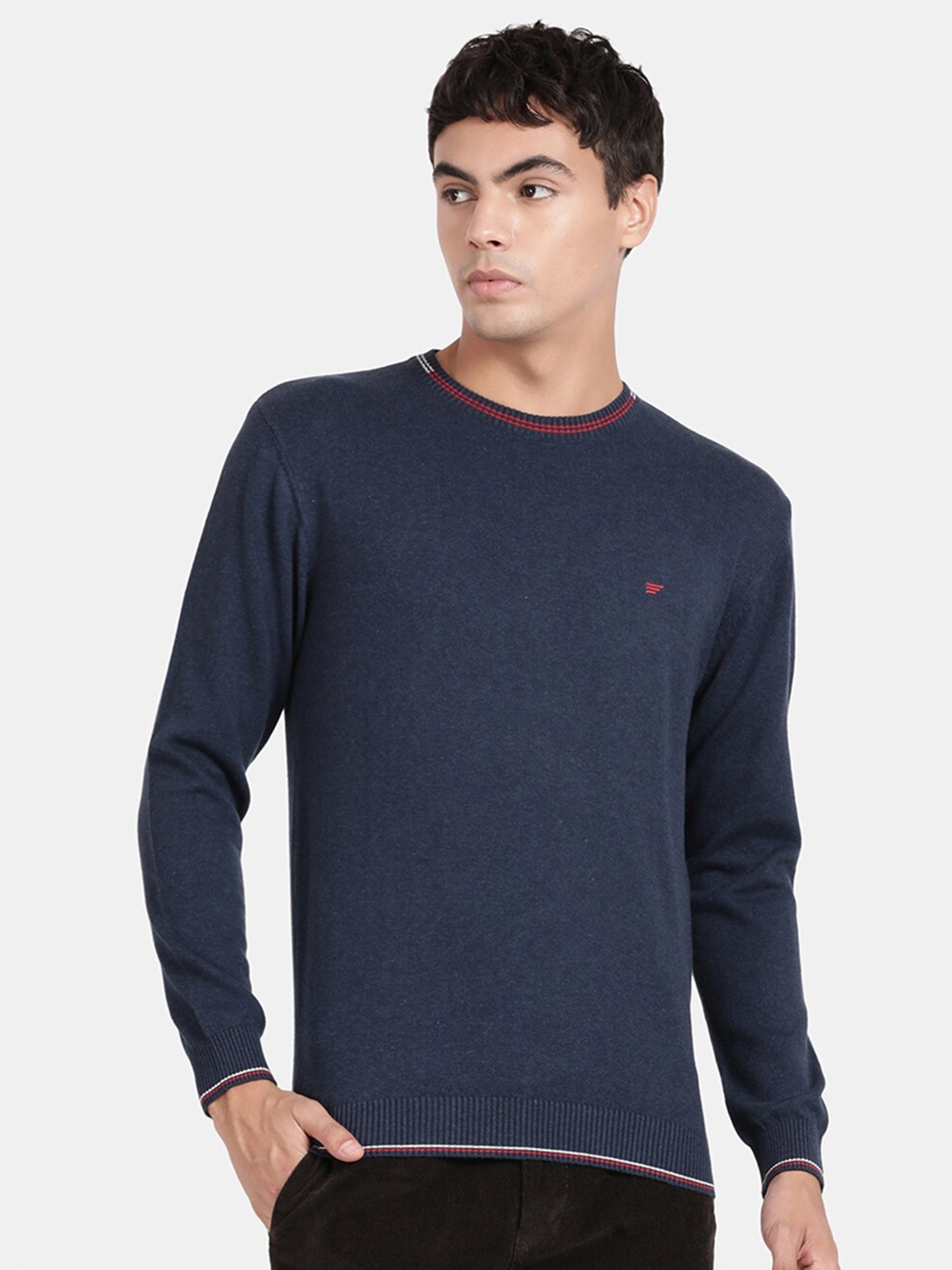 

t-base Round Neck Cotton Pullover Sweater, Navy blue