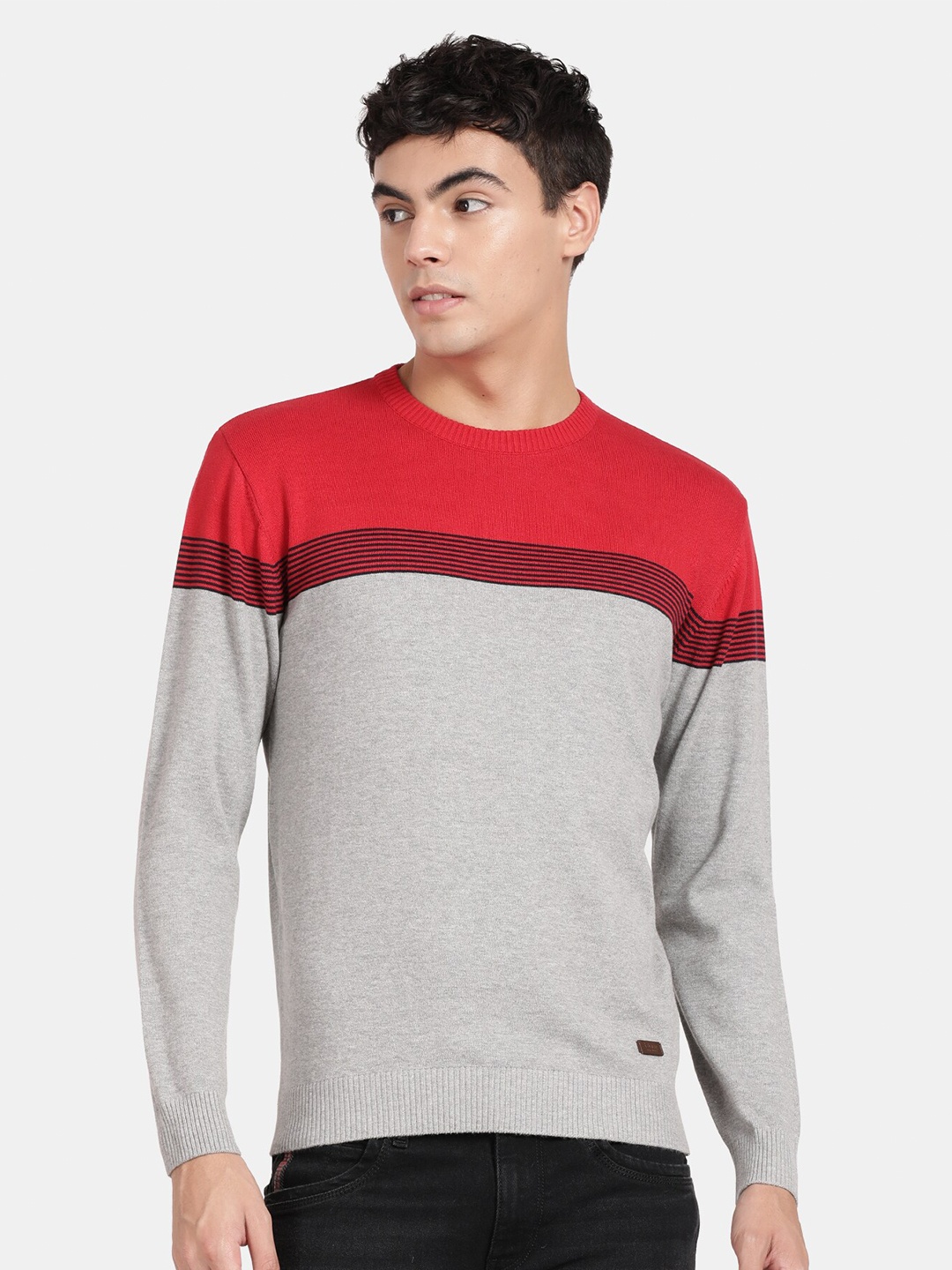 

t-base Colourblocked Cotton Pullover Sweater, Grey