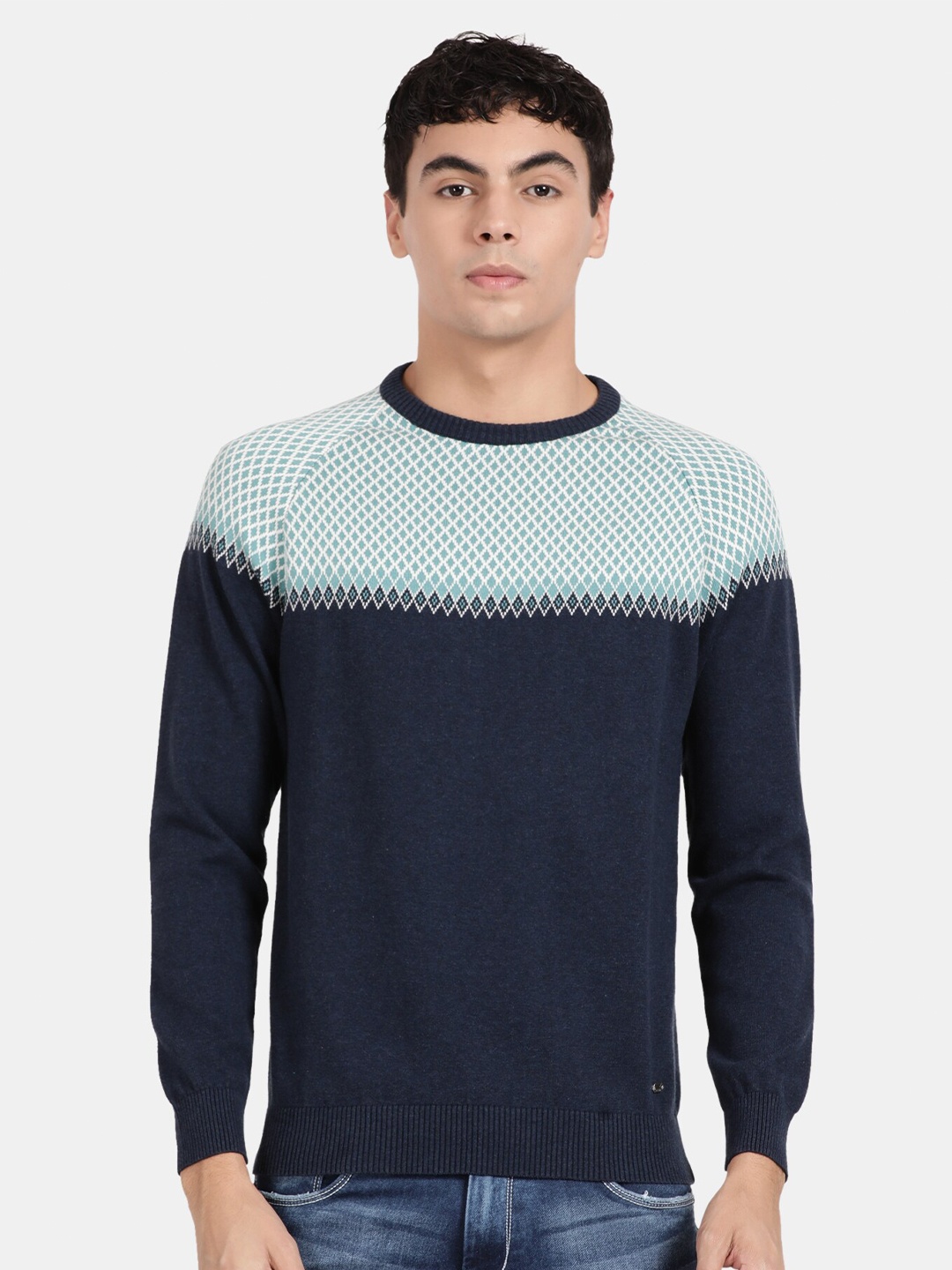 

t-base Colourblocked Cotton Pullover, Navy blue