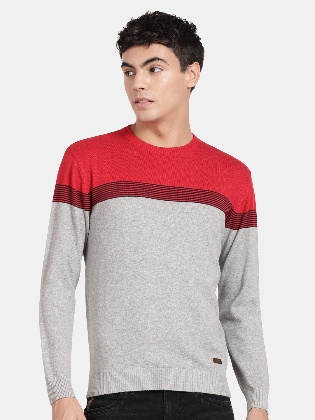 

t-base Colourblocked Cotton Pullover Sweatshirt, Grey