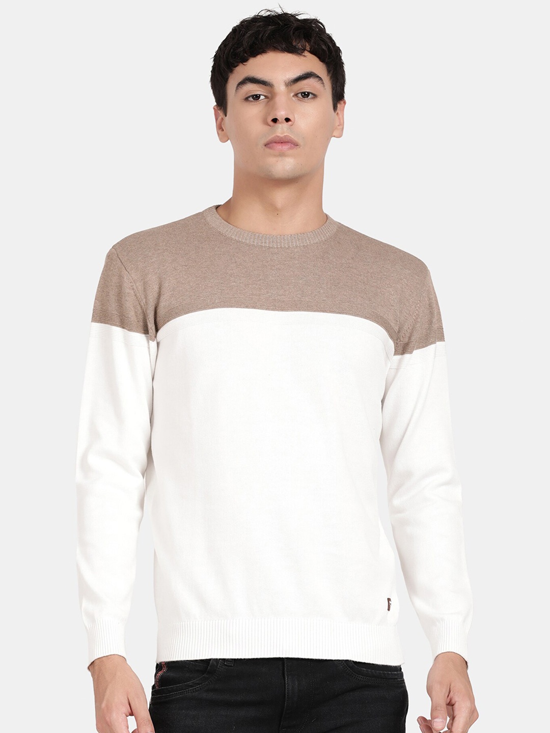 

t-base Colourblocked Cotton Pullover Sweater, Off white