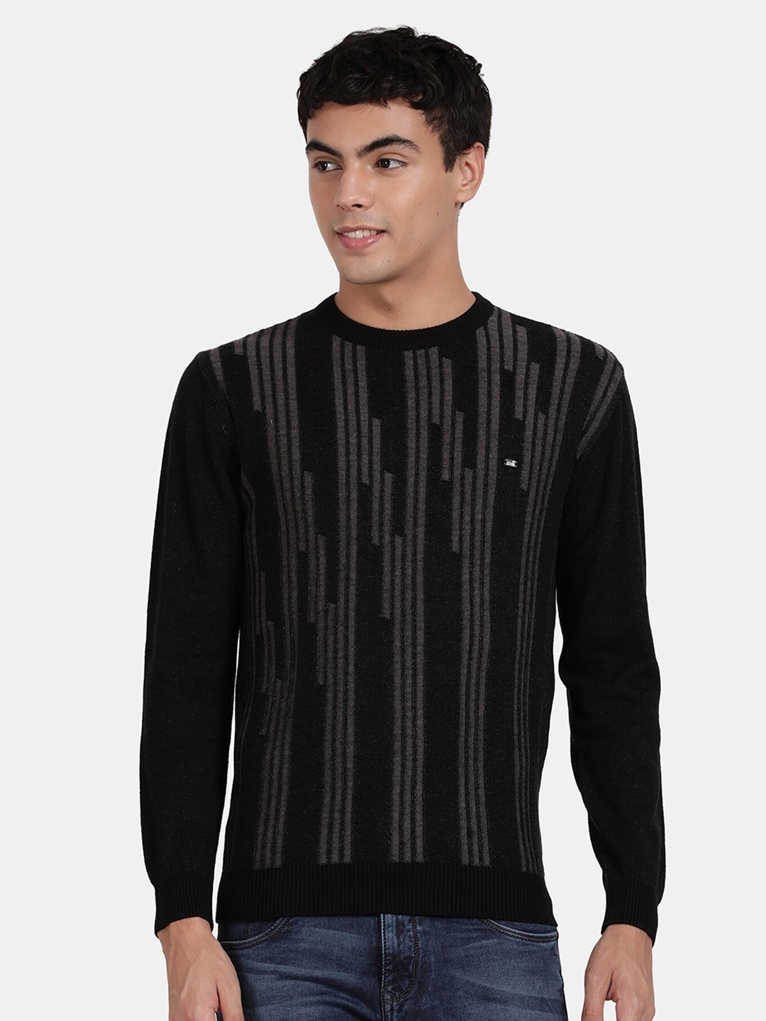 

t-base Striped Cotton Pullover Sweater, Black