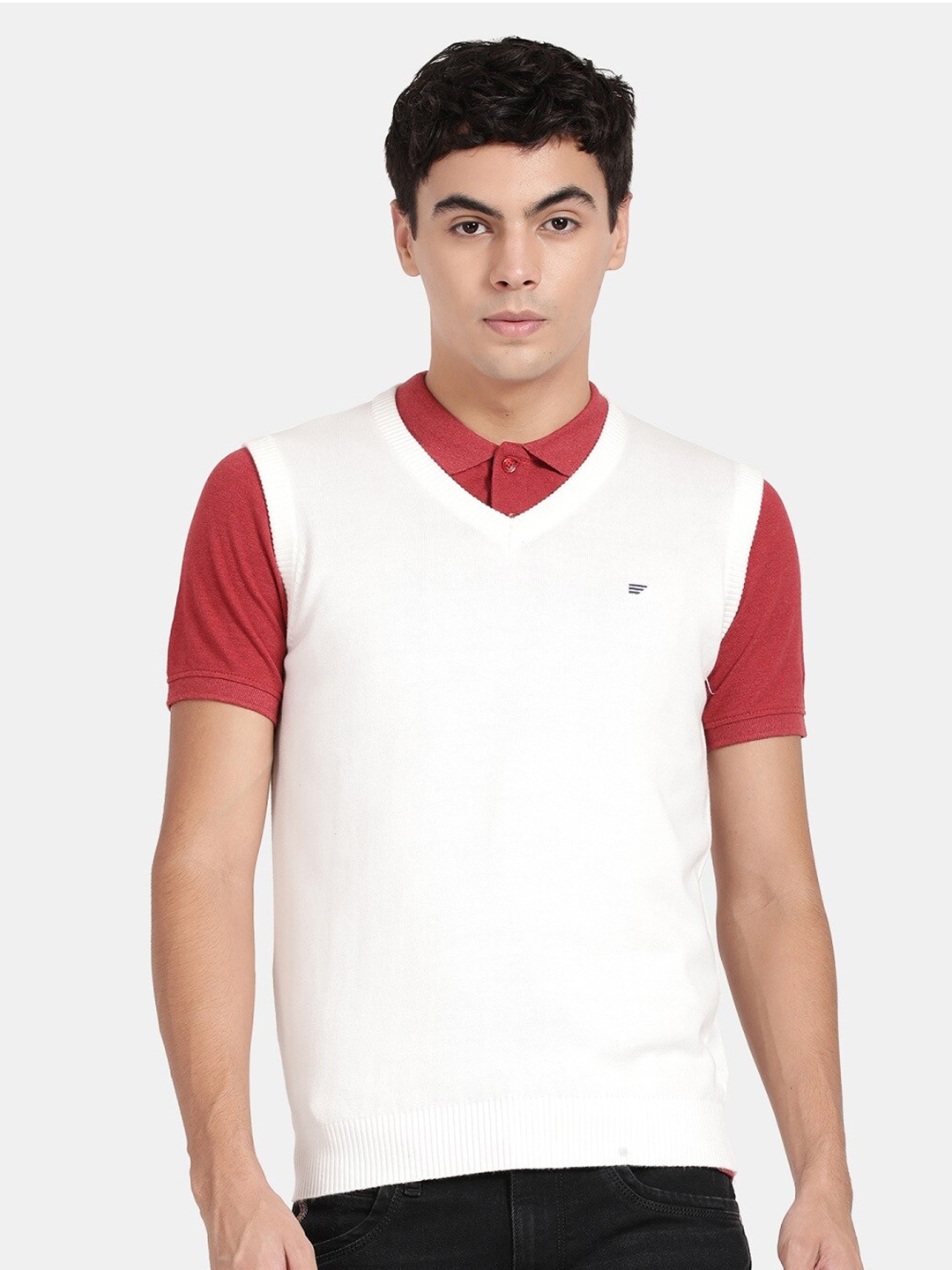 

t-base Men V-Neck Sleeveless Pullover Cotton Sweatshirt, White