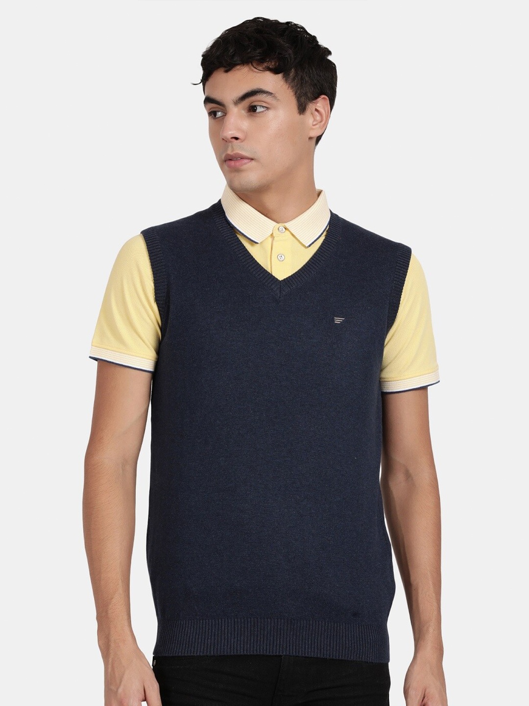 

t-base V-Neck Sleeveless Pullover Cotton Sweater Vest, Navy blue