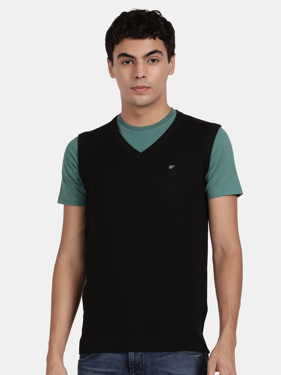 

t-base V-Neck Sleeveless Cotton Sweater Vest, Black