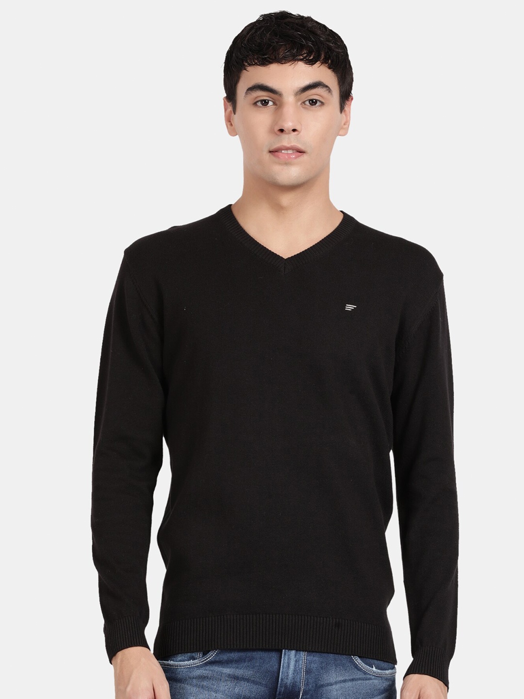 

t-base V-Neck Cotton Pullover, Black