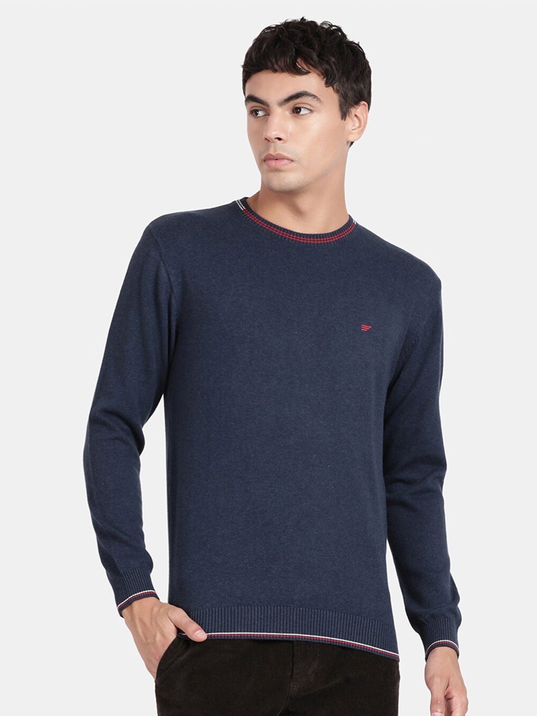 

t-base Round Neck Pullover Cotton Sweatshirt, Navy blue