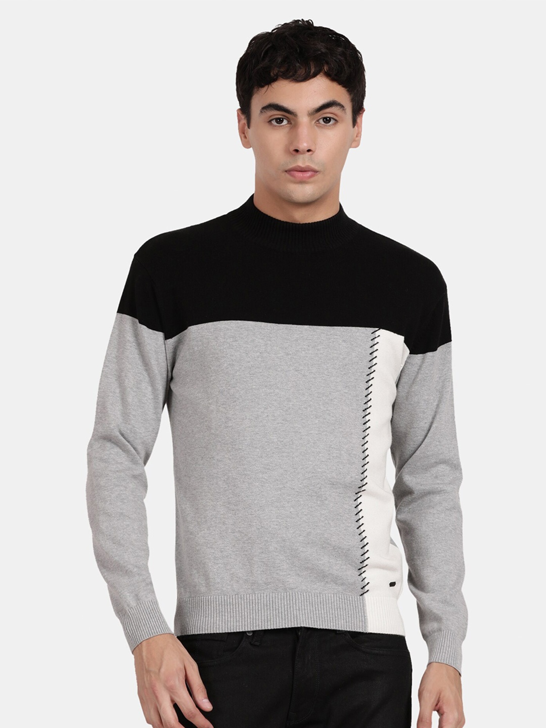 

t-base Colourblocked Pullover Cotton Sweatshirt, Grey