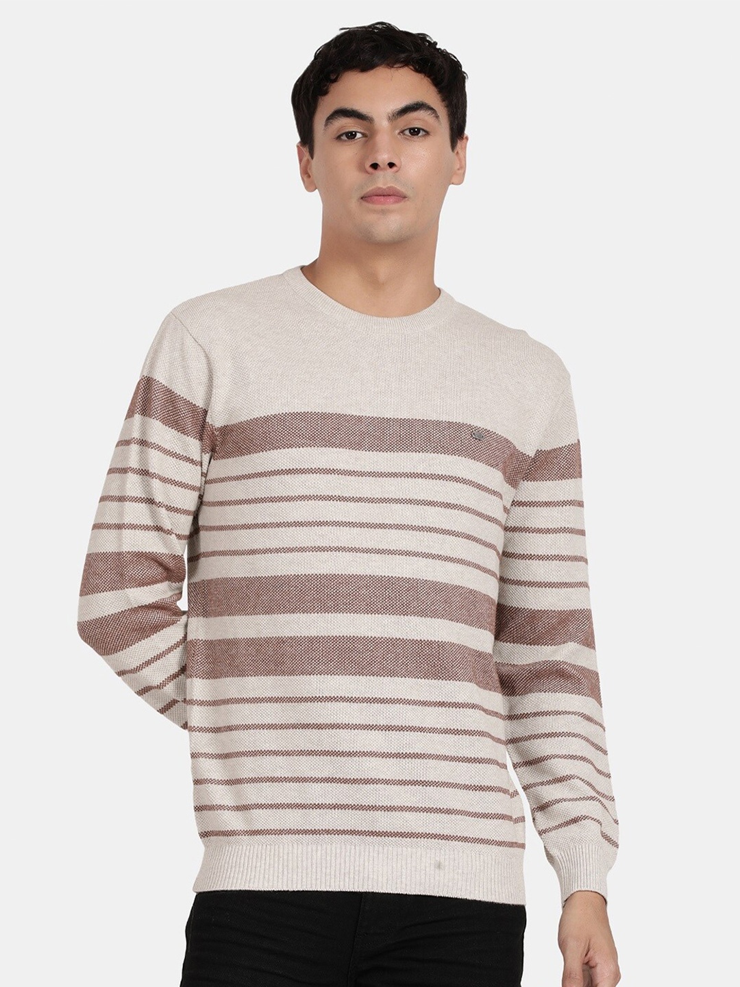 

t-base Horizontal Striped Pullover Cotton Sweatshirt, Beige