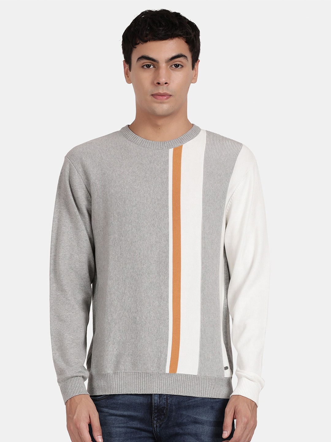 

t-base Colourblocked Cotton Pullover Sweater, Grey