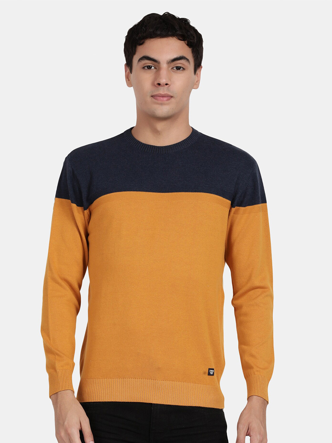 

t-base Colourblocked Cotton Pullover Sweater, Yellow