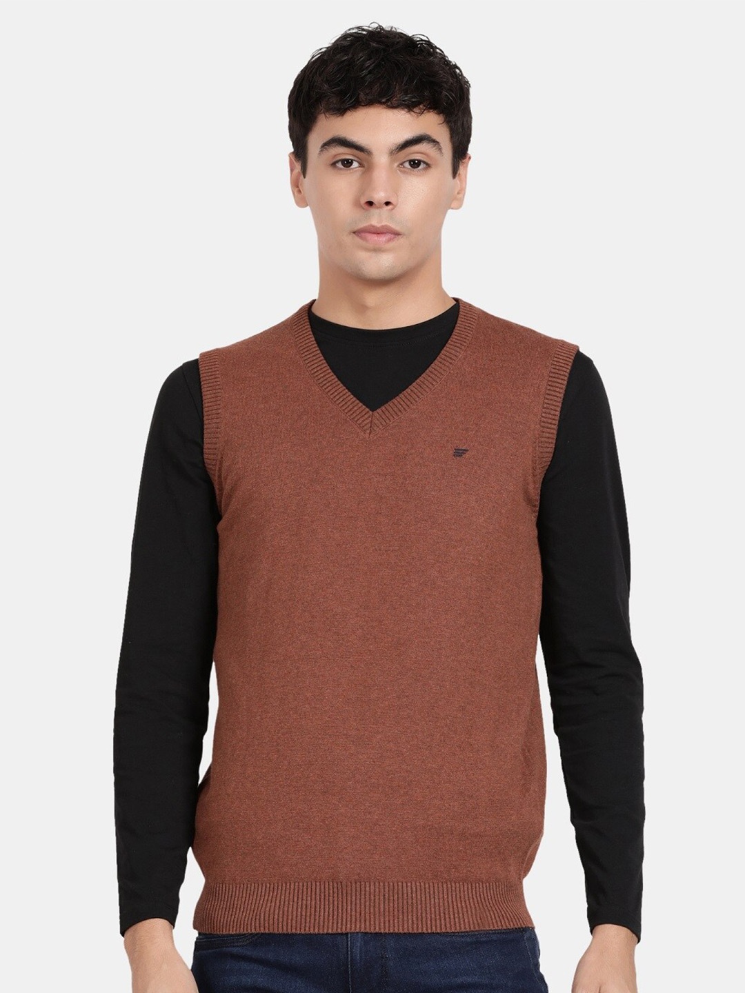 

t-base V-Neck Sleeveless Cotton Sweater Vest, Rust