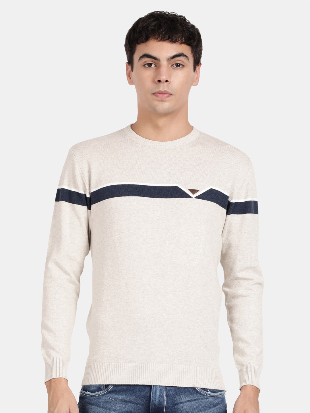 

t-base Striped Cotton Pullover Sweater, Grey