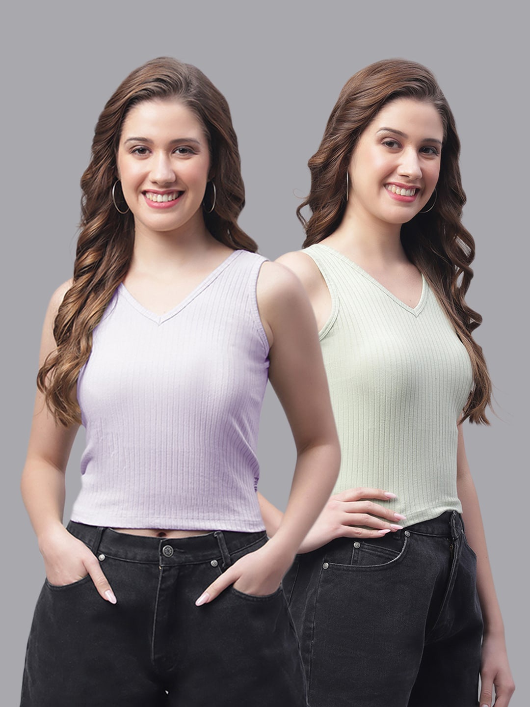 

Friskers Pack Of 2 V-Neck Skin Friendly Fitted Crop Top, Lavender