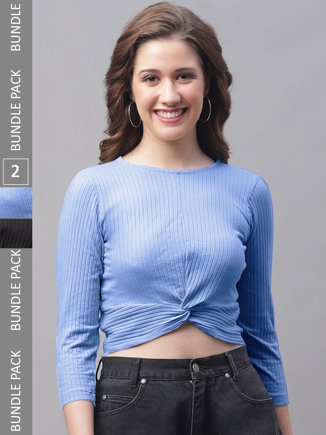 

Friskers Pack Of 2 Twisted Crop Top, Black