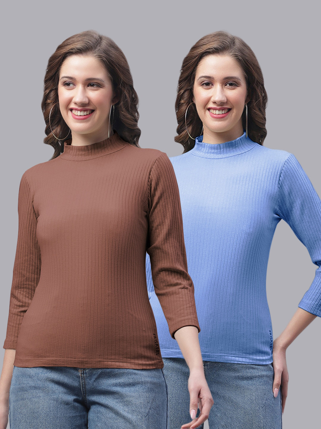 

Friskers Pack Of 2 High Neck Long Sleeves Fitted Top, Brown