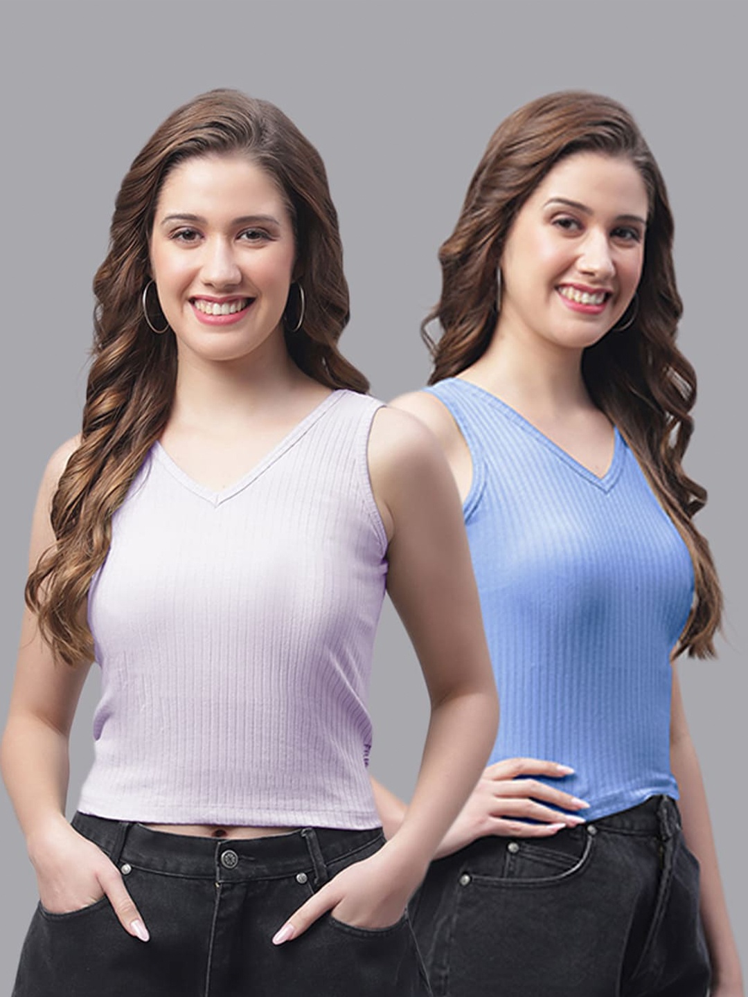 

Friskers Pack Of 2 V-Neck Sleeveless Fitted Top, Lavender