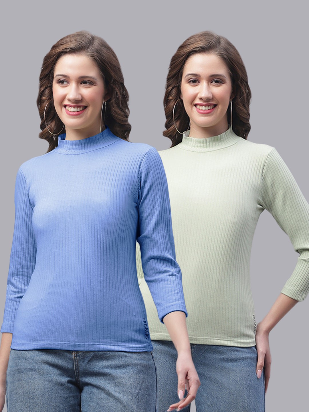 

Friskers Pack Of 2 High Neck Skin Friendly Fitted Top, Turquoise blue