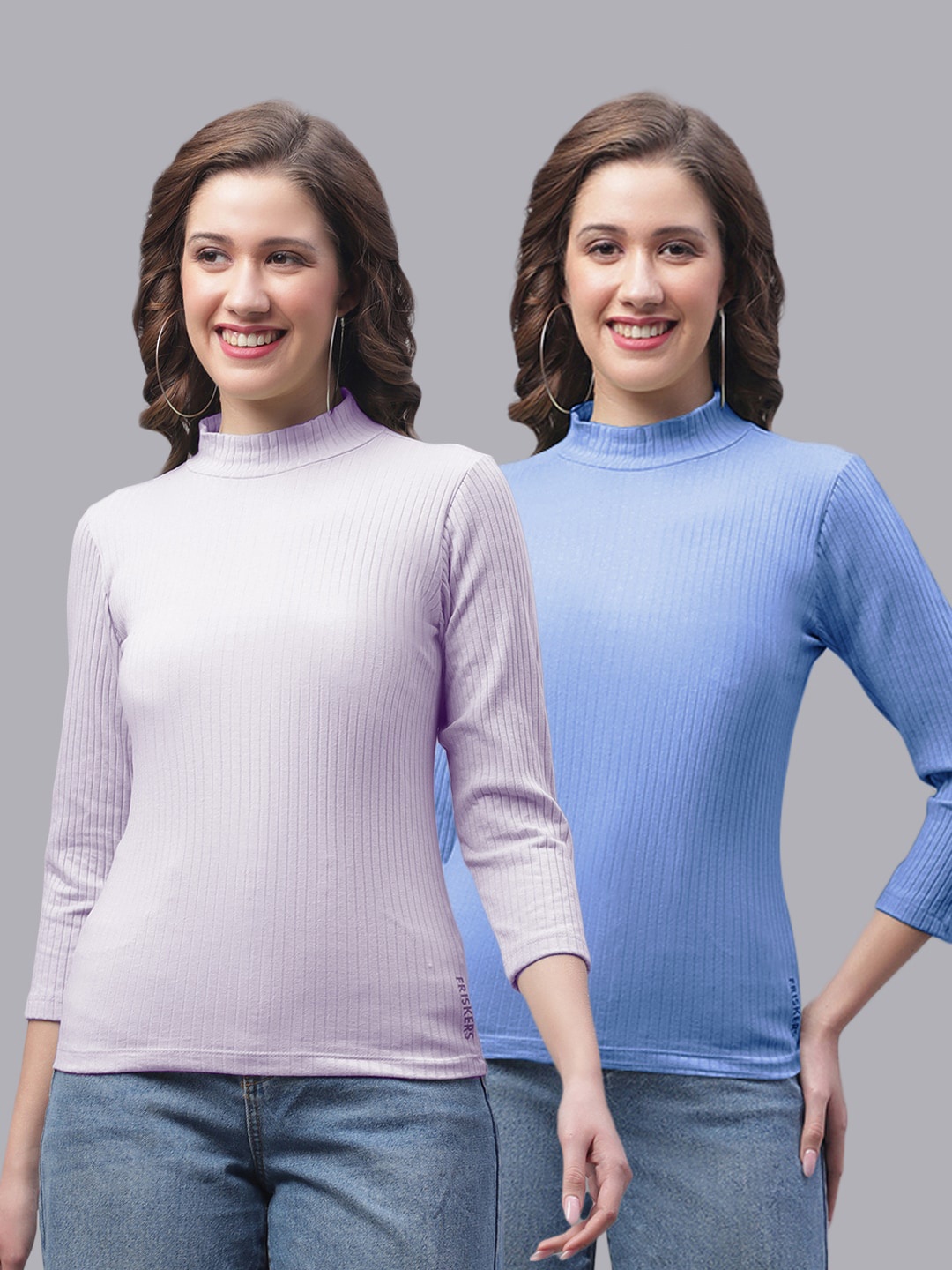 

Friskers Pack Of 2 High Neck Long Sleeves Fitted Top, Lavender