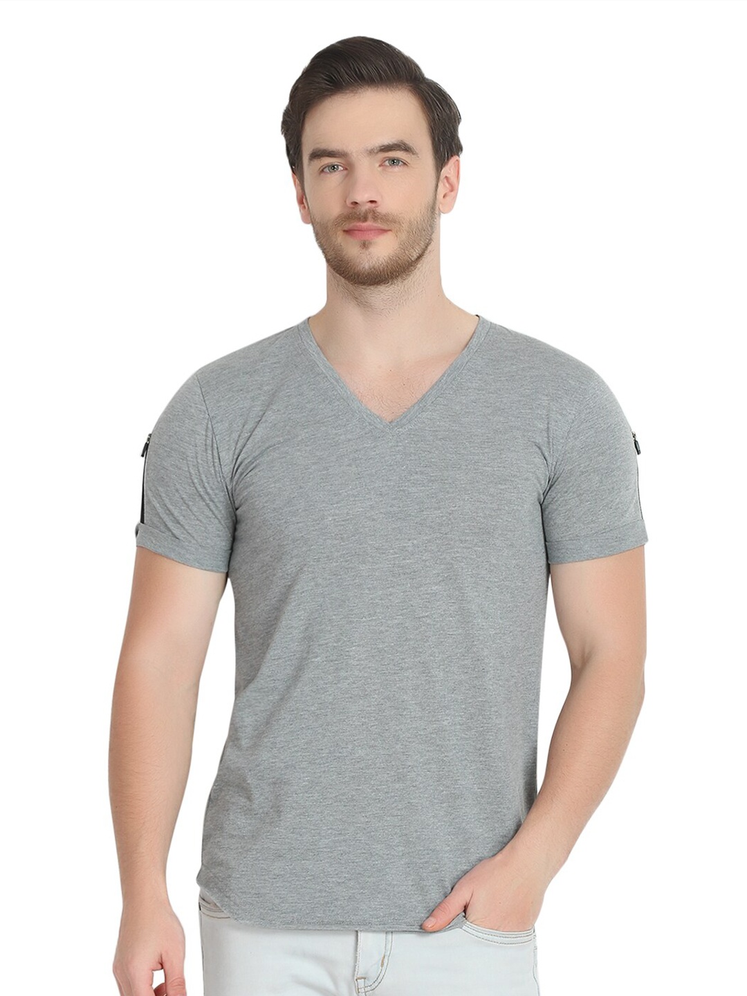 

GLITO V-Neck Casual Cotton T-shirt, Grey