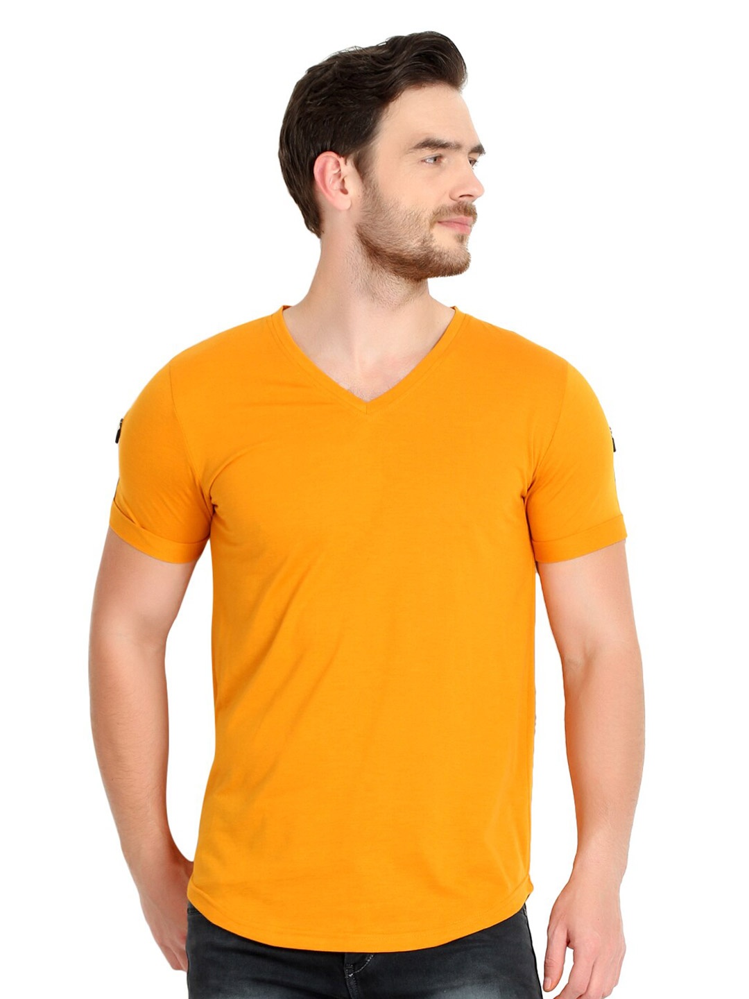 

GLITO V-Neck Casual Cotton T-shirt, Yellow