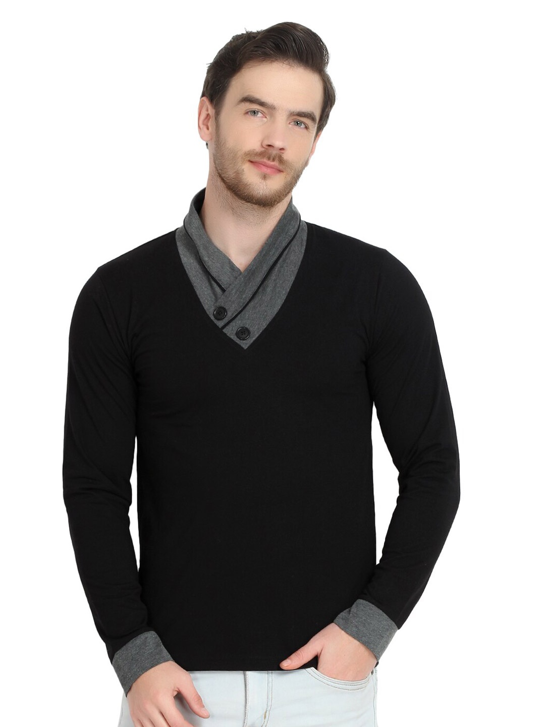 

GLITO V-Neck Pullover Cotton Sweatshirt, Grey