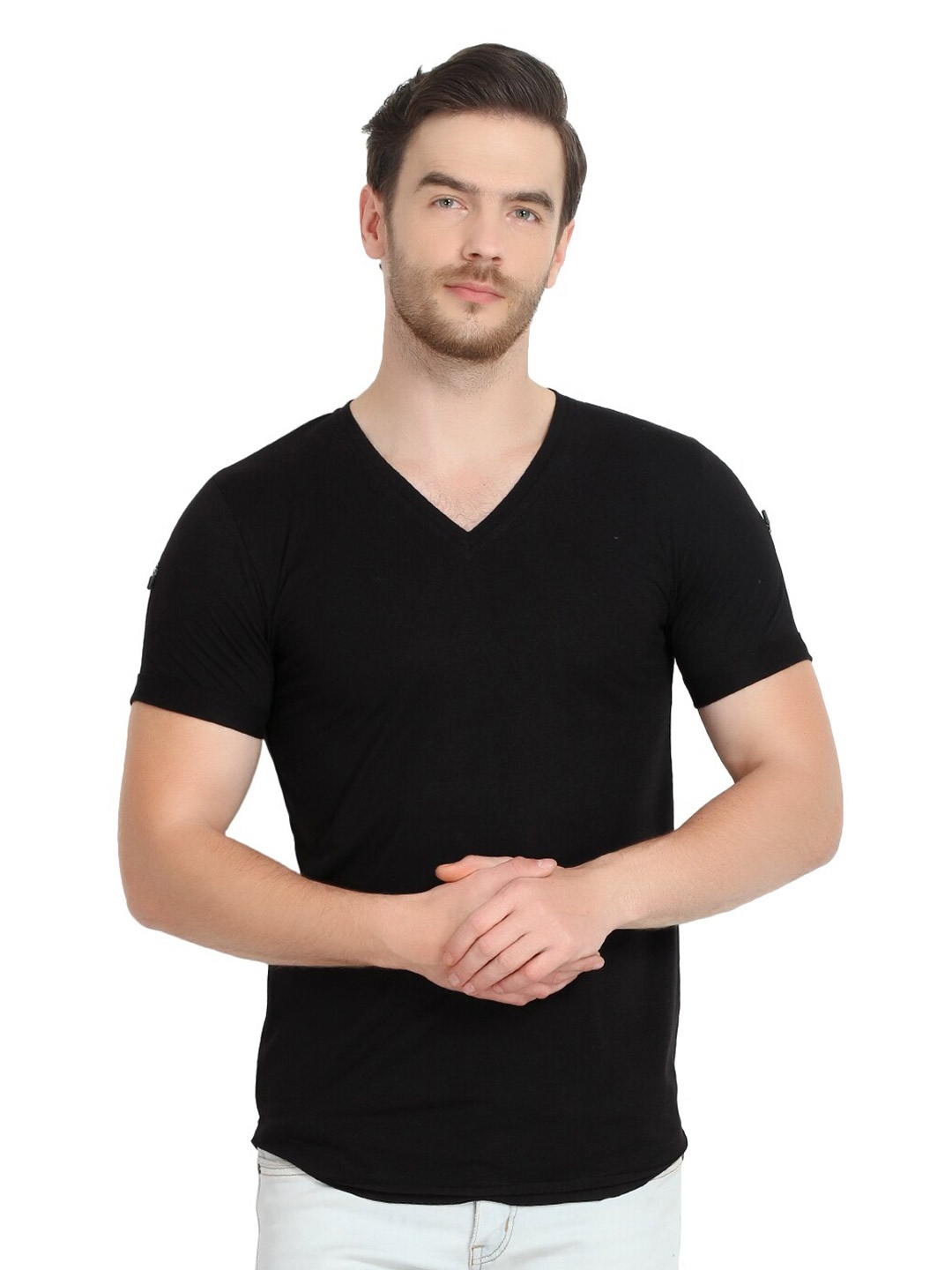 

GLITO V-Neck Cotton Casual T-shirt, Black